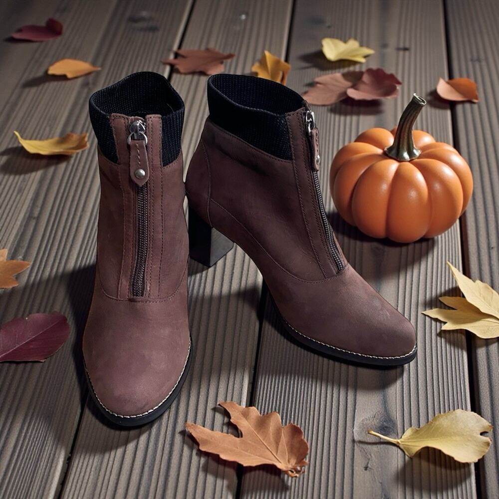 Marc Joseph University PL Ankle Boots Sz 7 Brown Nubuck Leather Heel Booties New